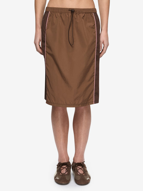 LANEY MIDI SKIRT - CHOC/COFFEE/BLUSH