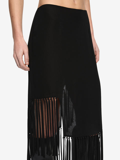 MELISSA FRINGE MIDI SKIRT  - BLACK