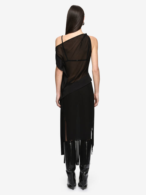 MELISSA FRINGE MIDI SKIRT  - BLACK