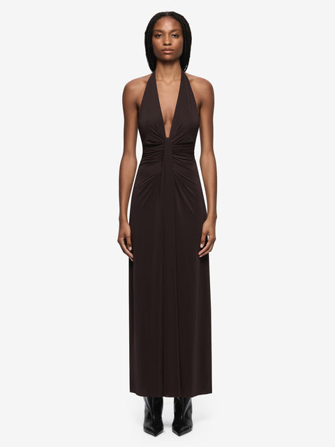 TILLIE DRAPE MAXI DRESS - DARK CHOCOLATE