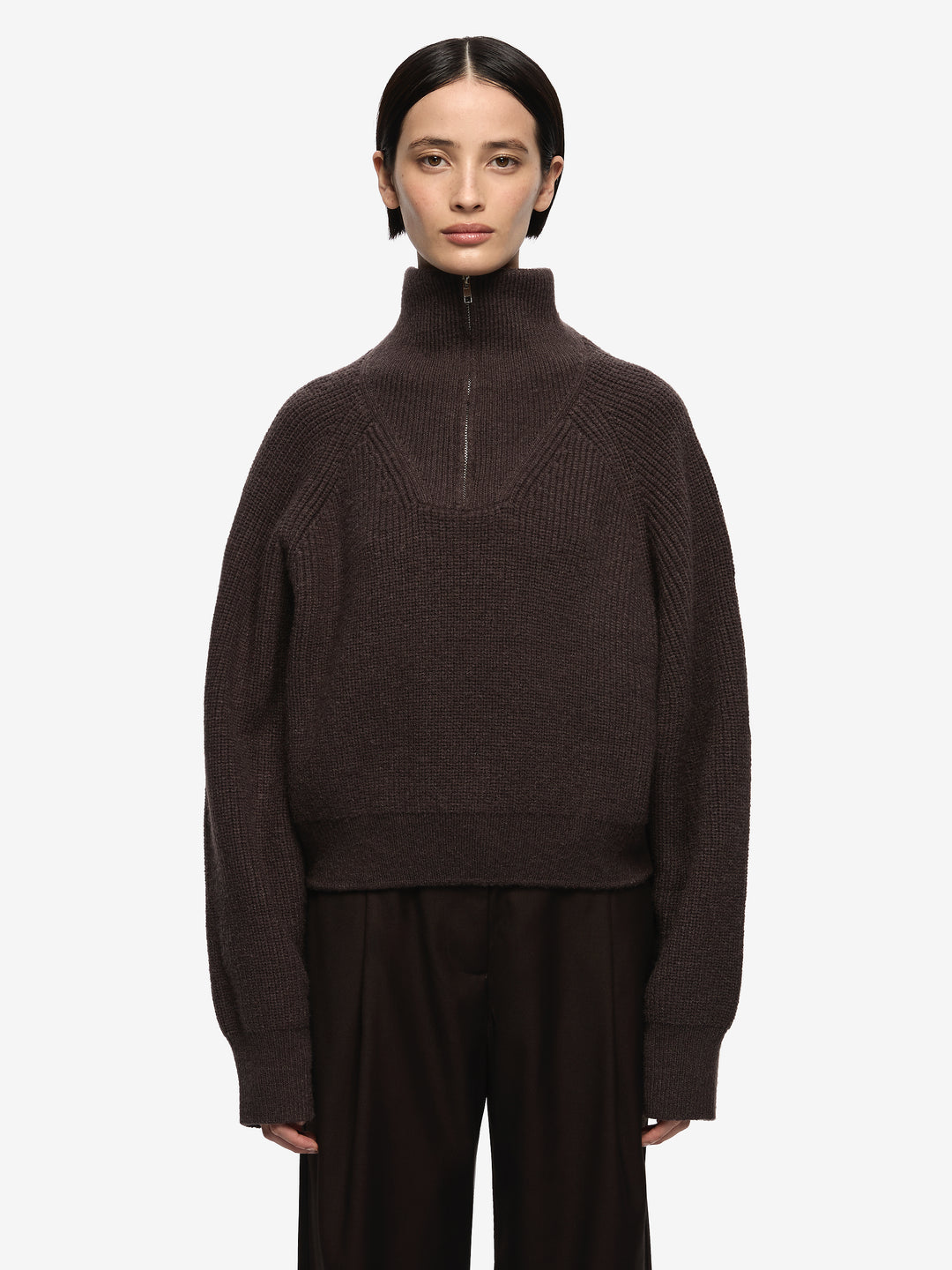 TORIE CROPPED JUMPER - DARK CHOCOLATE
