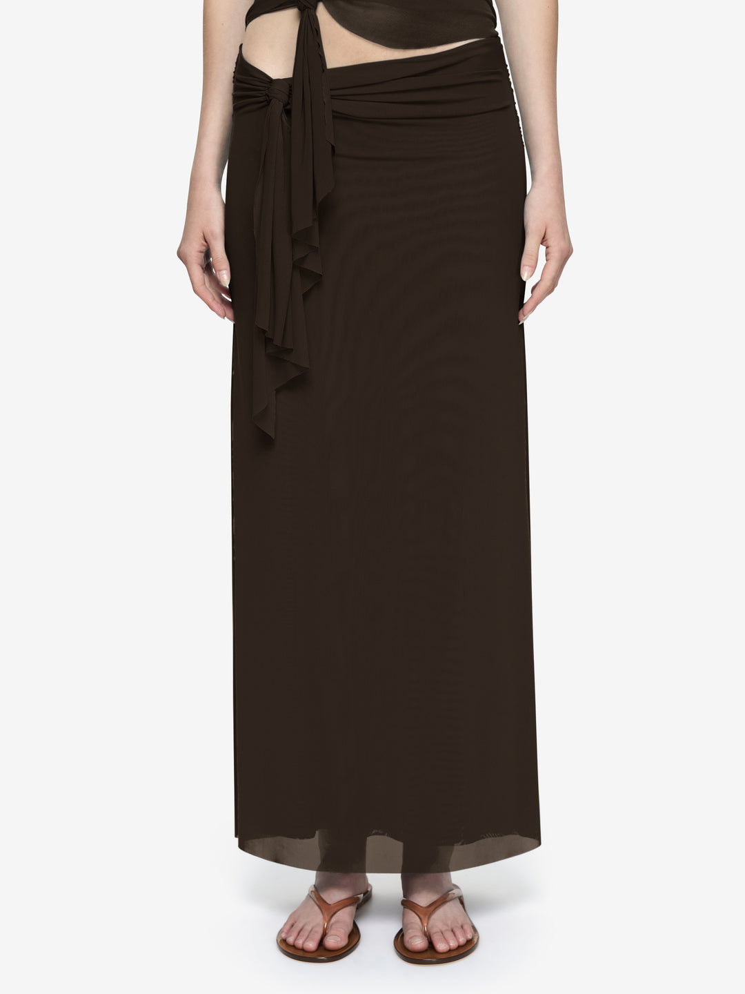 OLYSSIA KNOT SKIRT - BITTER CHOC