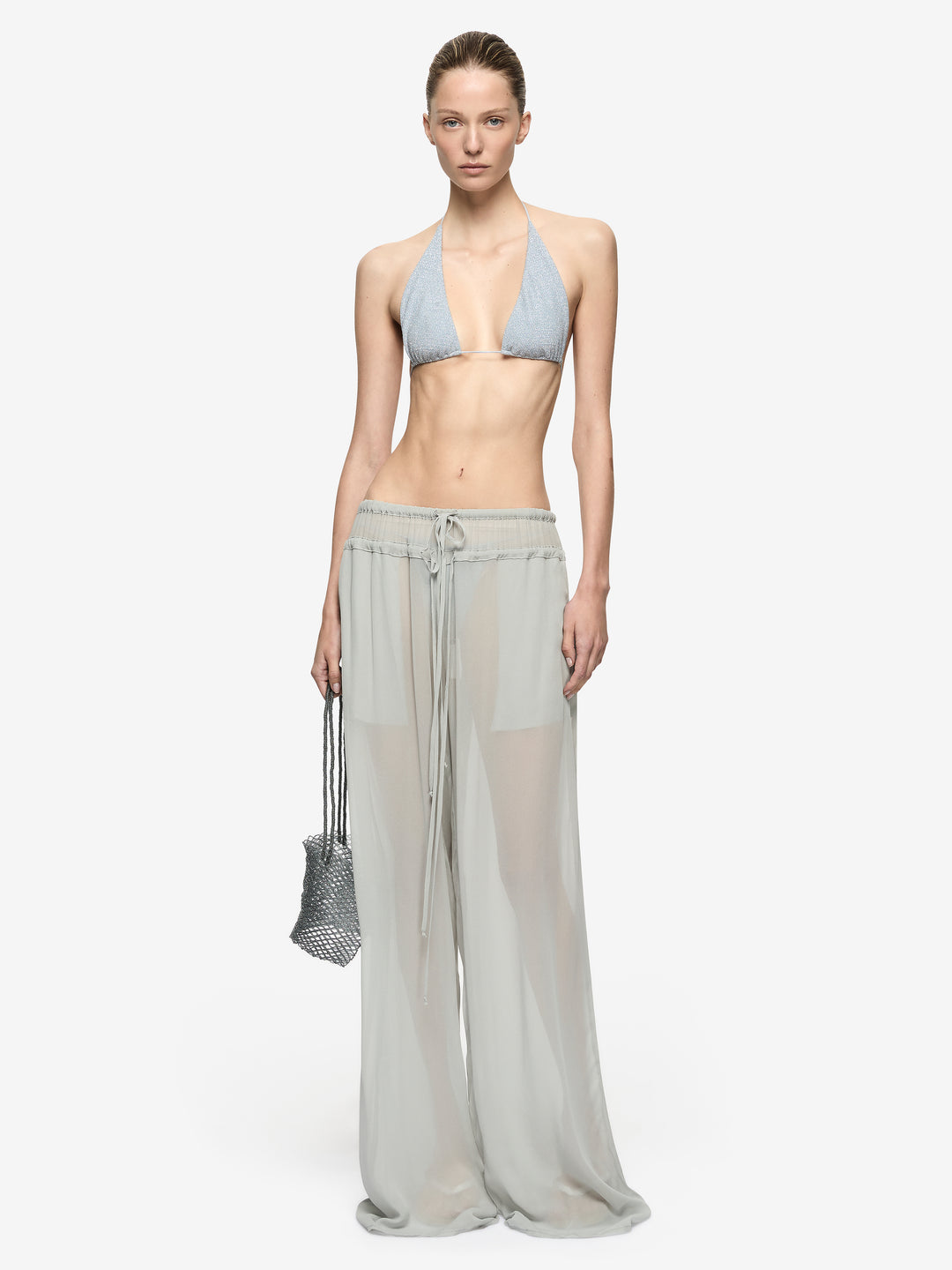 POINT BREAK BIKINI TOP - GREY BLUE LUREX