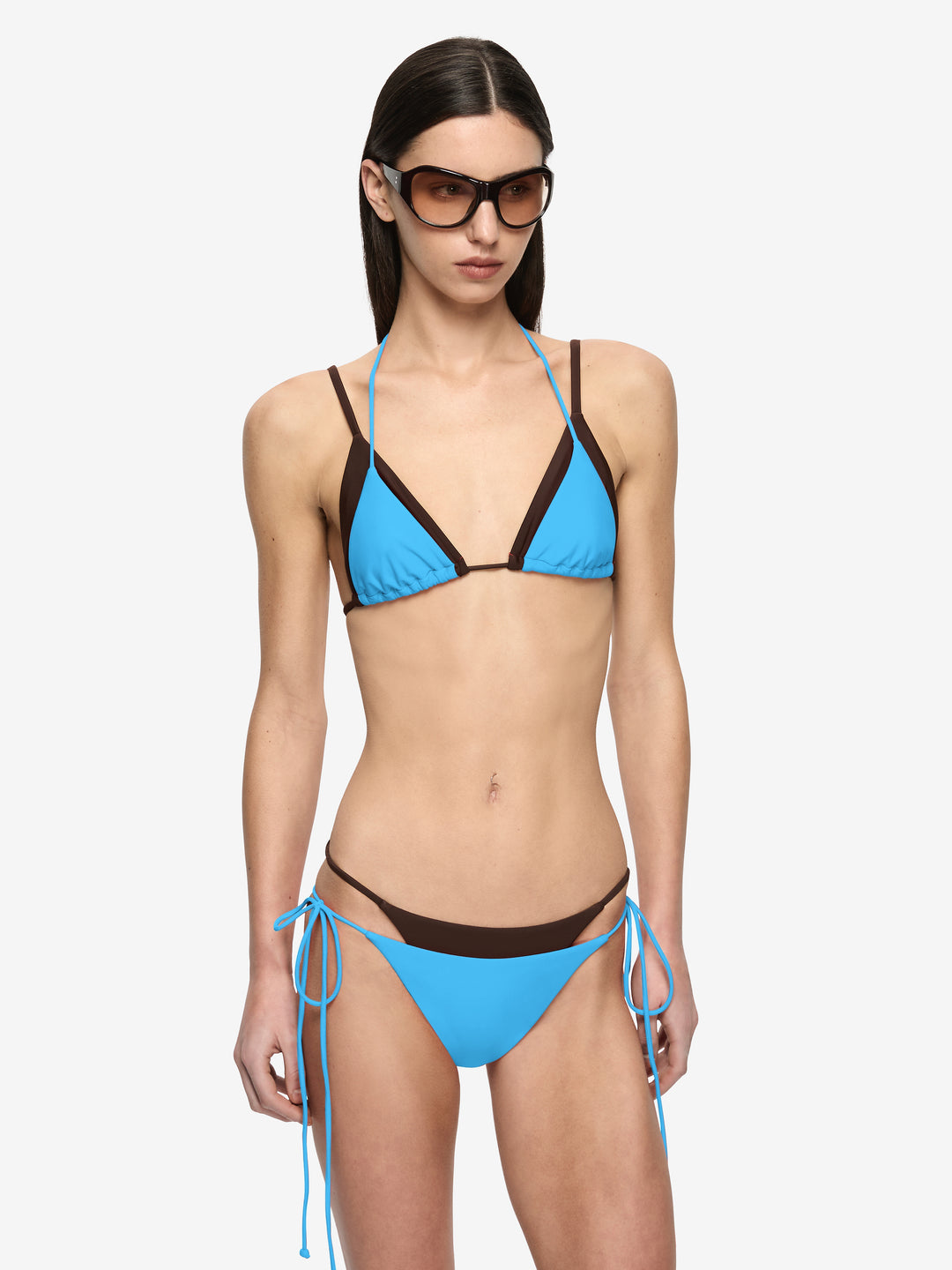 ATLANTIS LAYERED BIKINI TOP - DARK CHOC/AZURE BLUE