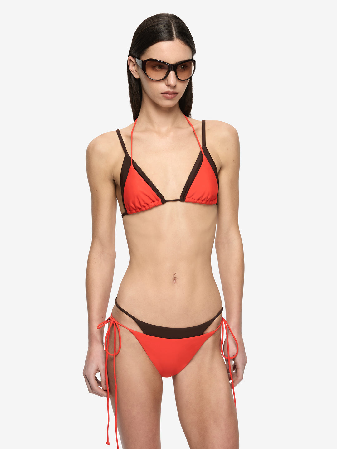 ATLANTIS LAYERED BIKINI TOP - FLAME/DARK CHOC