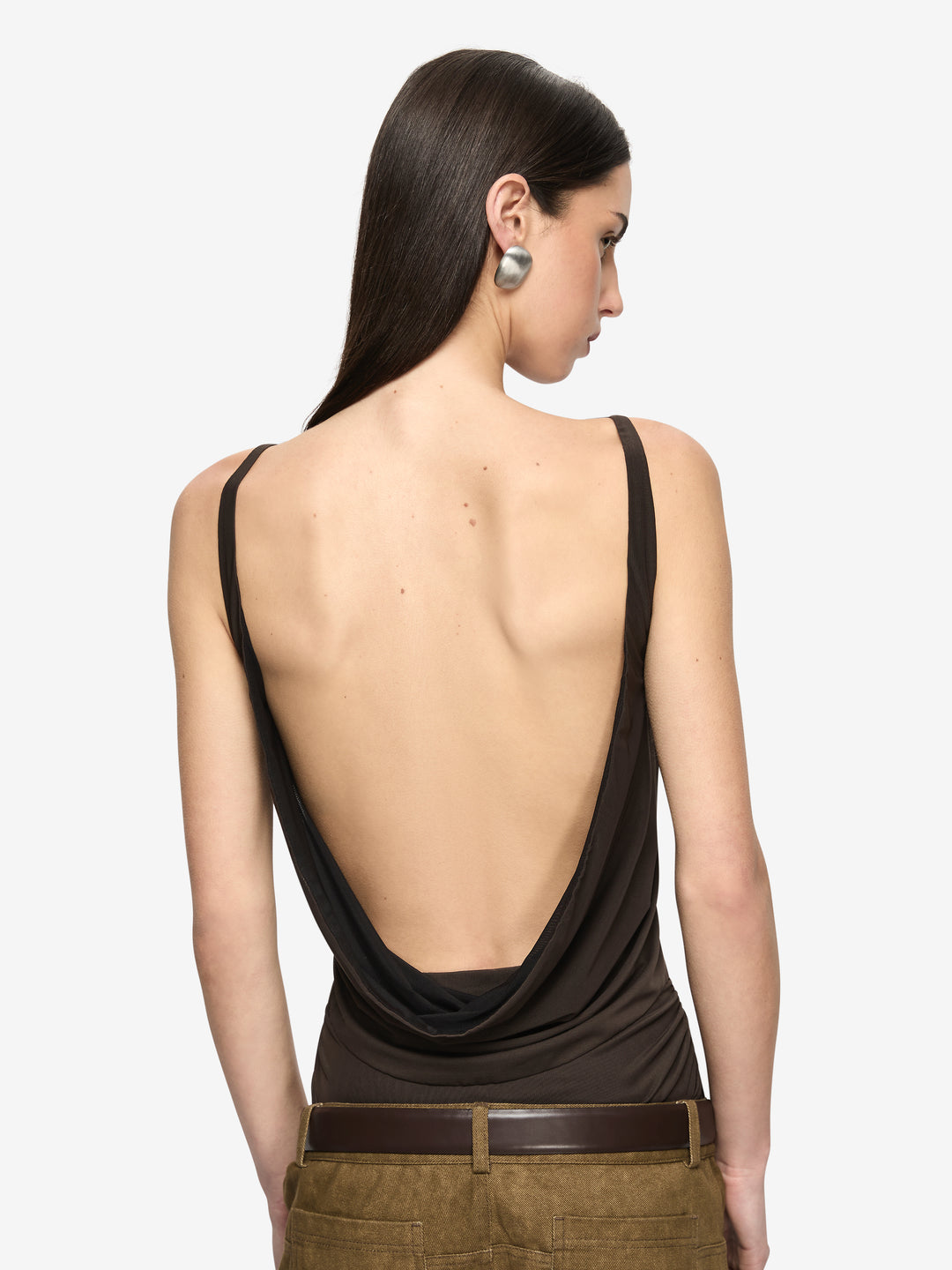 ALYNA BACKLESS TOP - BITTER CHOC/BLACK