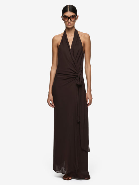 SONEVA WRAP DRESS - DARK CHOCOLATE