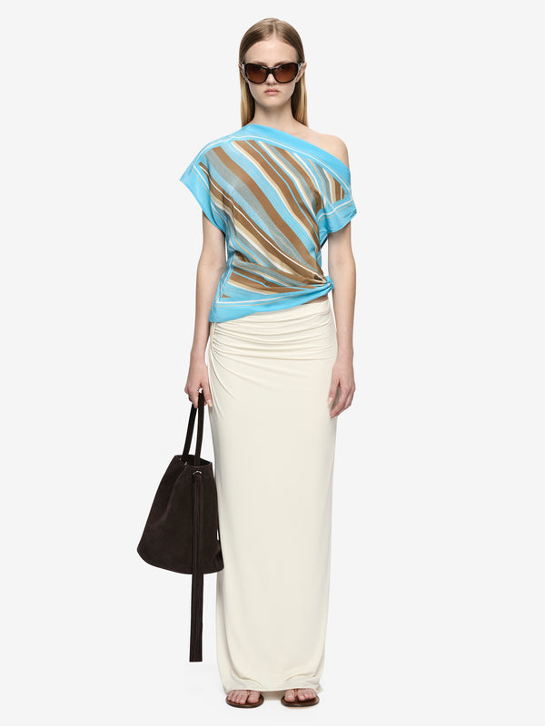 ELARIS DRAPE TOP - SANDALWOOD STRIPE