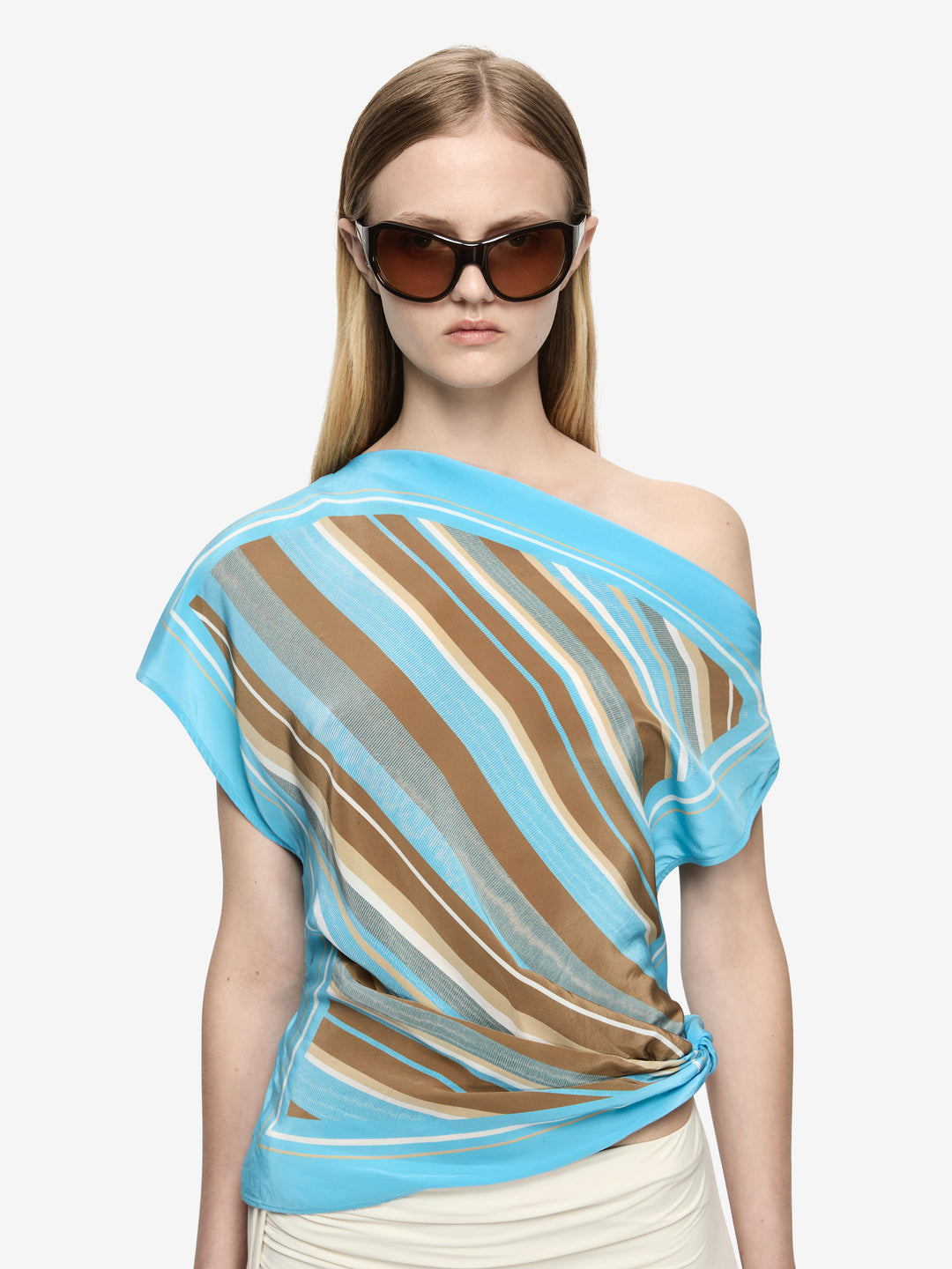 ELARIS DRAPE TOP - SANDALWOOD STRIPE