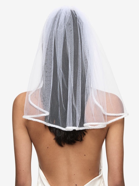 ALIVIA BEADED VEIL - WHITE