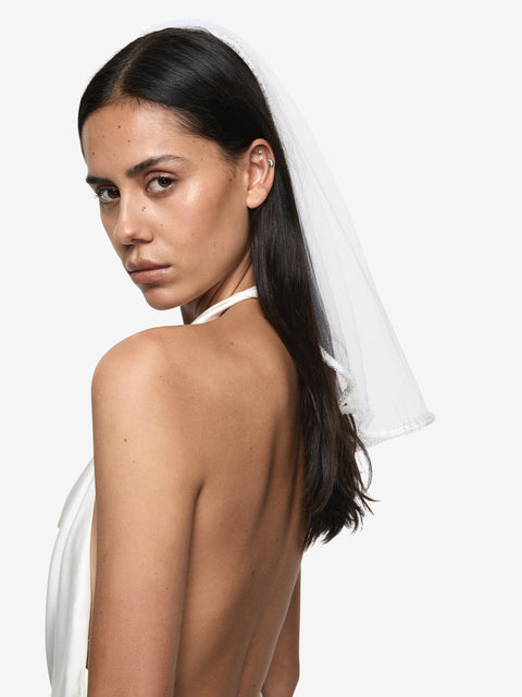 ALIVIA BEADED VEIL - WHITE