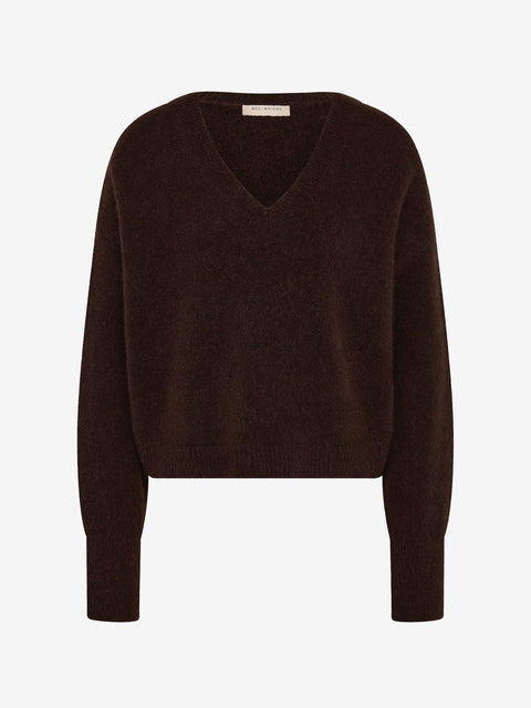 CAMPBELL V CROPPED JUMPER - DARK CHOCOLATE