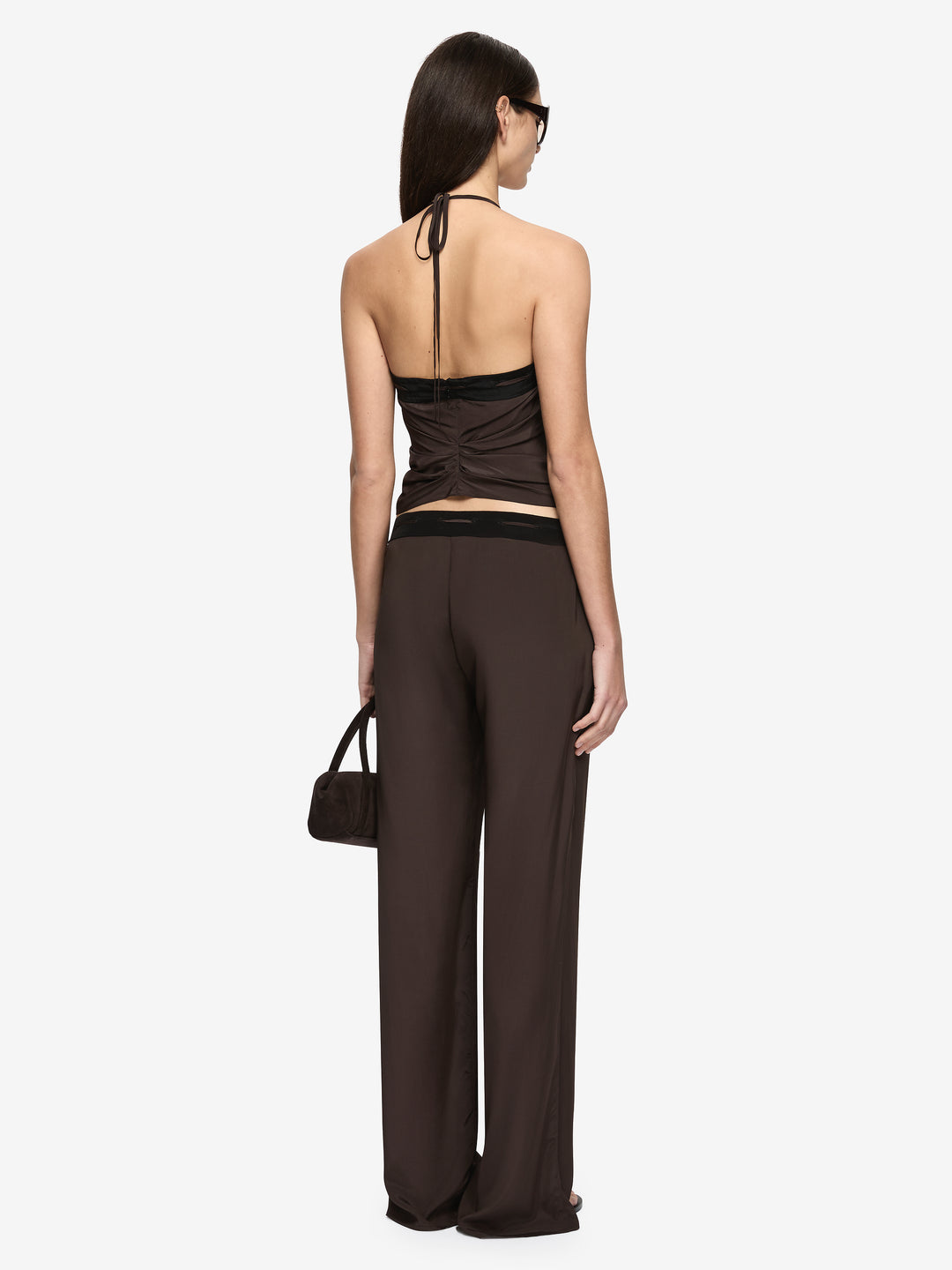 ELENI HALTER TOP - DARK CHOCOLATE/BLACK