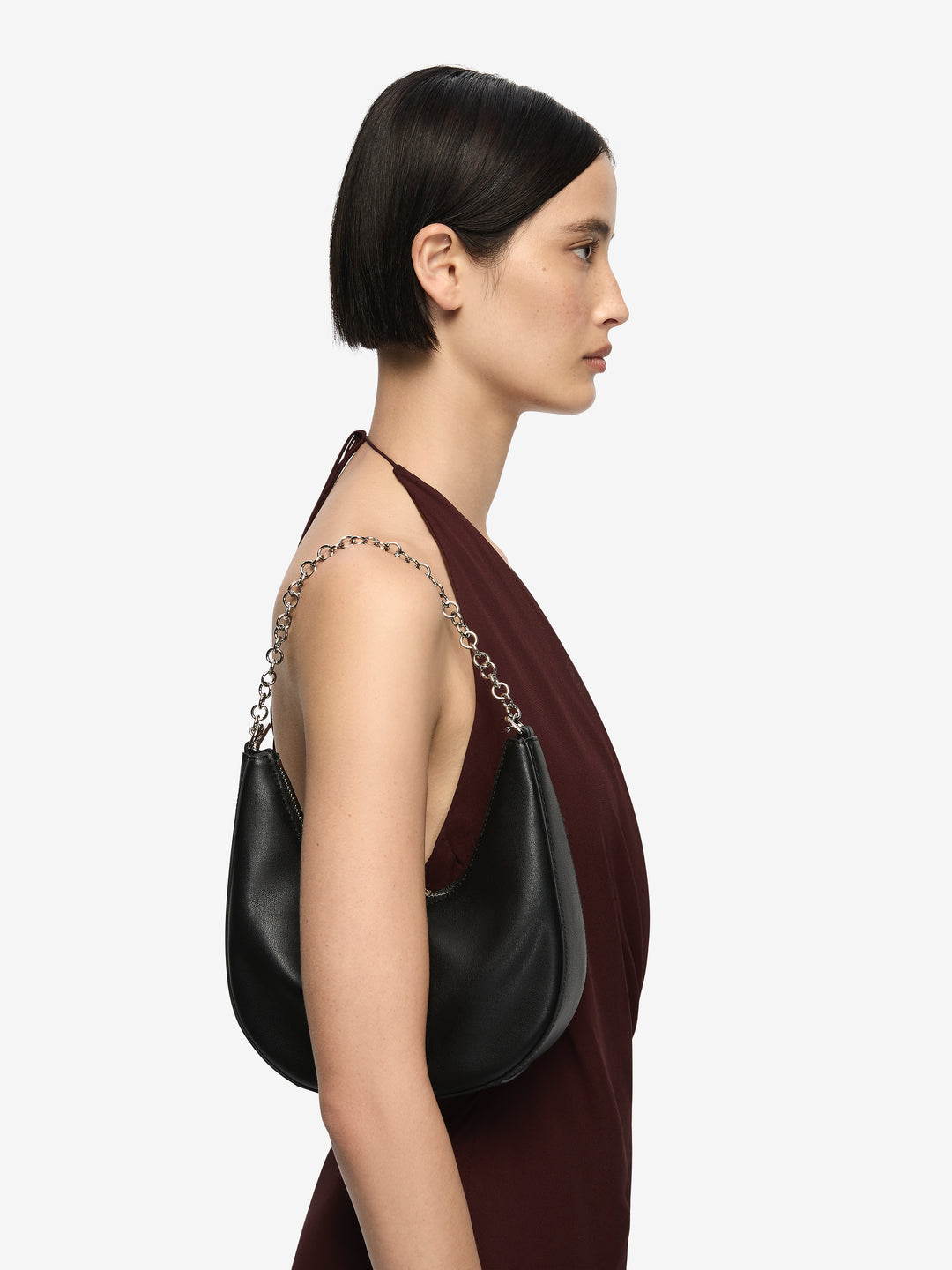 MYRA PETIT SAC BAG - BLACK LEATHER/SILVER