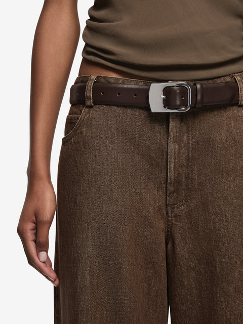 NYX BELT - CHOC LEATHER/SILVER