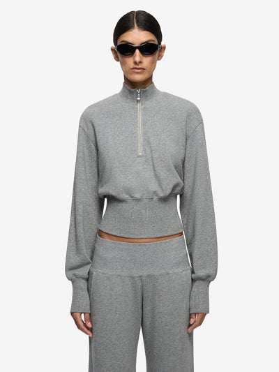STEPH HALF ZIPPER JUMPER - GREY MARLE