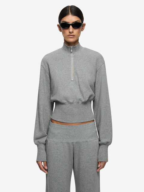 STEPH HALF ZIPPER JUMPER - GREY MARLE