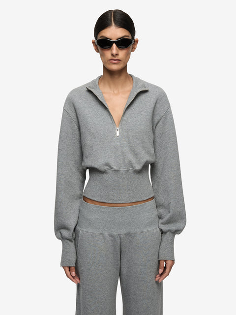 STEPH HALF ZIPPER JUMPER - GREY MARLE