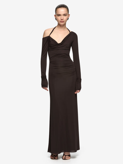 COURT LONG SLEEVE MAXI DRESS - DARK CHOCOLATE