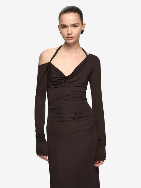 COURT LONG SLEEVE MAXI DRESS - DARK CHOCOLATE