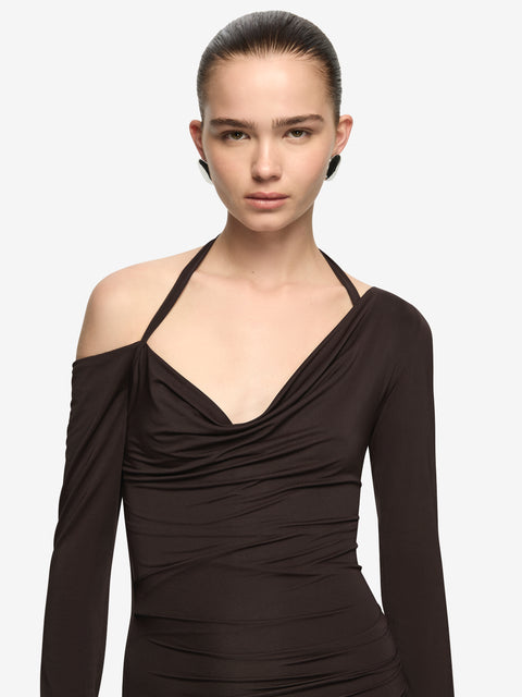 COURT LONG SLEEVE MAXI DRESS - DARK CHOCOLATE