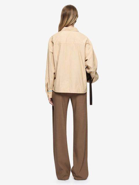 ZANDA SHIRT - TAN PINSTRIPE/AZURE BLUE