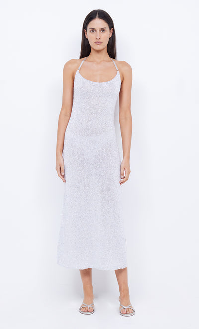 SADIE SPLIT KNIT MIDI DRESS - CRYSTAL