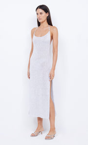 SADIE SPLIT KNIT MIDI DRESS - CRYSTAL