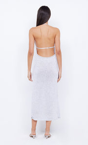 SADIE SPLIT KNIT MIDI DRESS - CRYSTAL