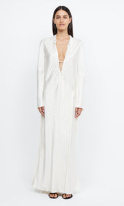 EMERY LONG SLEEVE TIE MAXI DRESS - IVORY