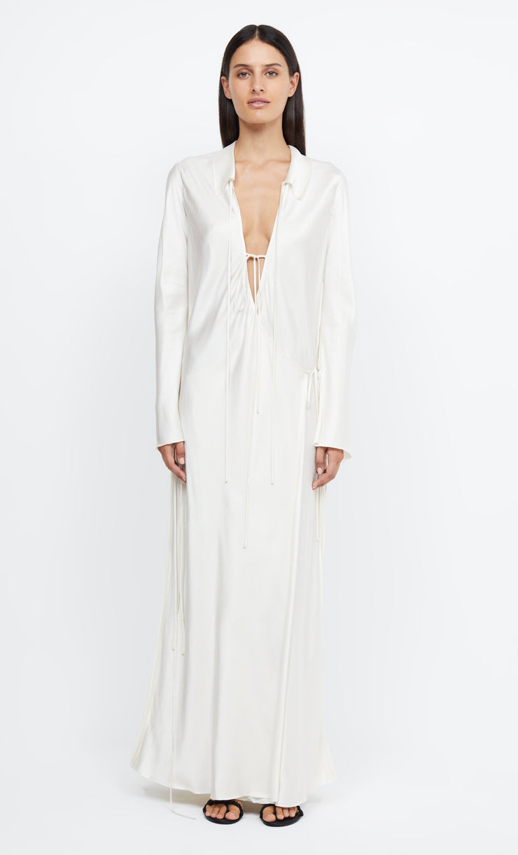 EMERY LONG SLEEVE TIE MAXI DRESS - IVORY