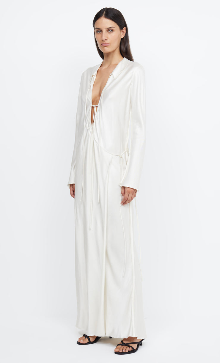 EMERY LONG SLEEVE TIE MAXI DRESS - IVORY