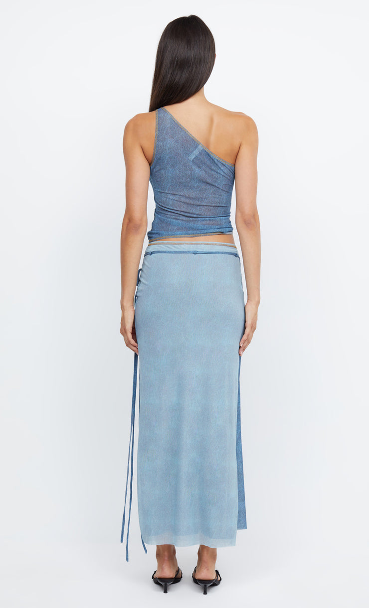 NOLA ASYMMETRIC TOP - SPLICED DENIM