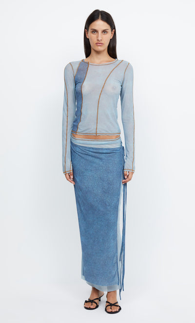 HAYDEN LONG SLEEVE TOP - SPLICED DENIM