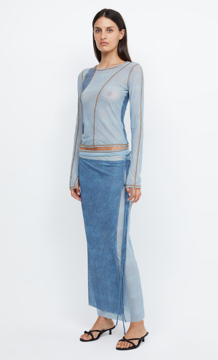 HAYDEN LONG SLEEVE TOP - SPLICED DENIM