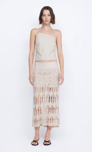 LYRA SPLIT MIDI SKIRT - BONE