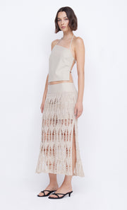 LYRA SPLIT MIDI SKIRT - BONE