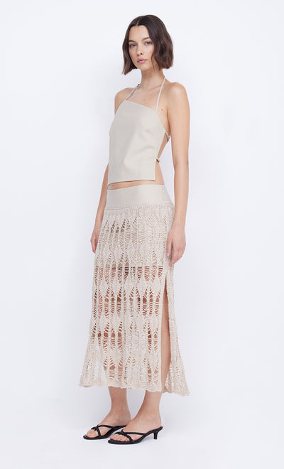 LYRA SPLIT MIDI SKIRT - BONE