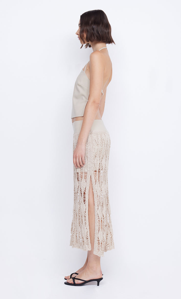 LYRA SPLIT MIDI SKIRT - BONE