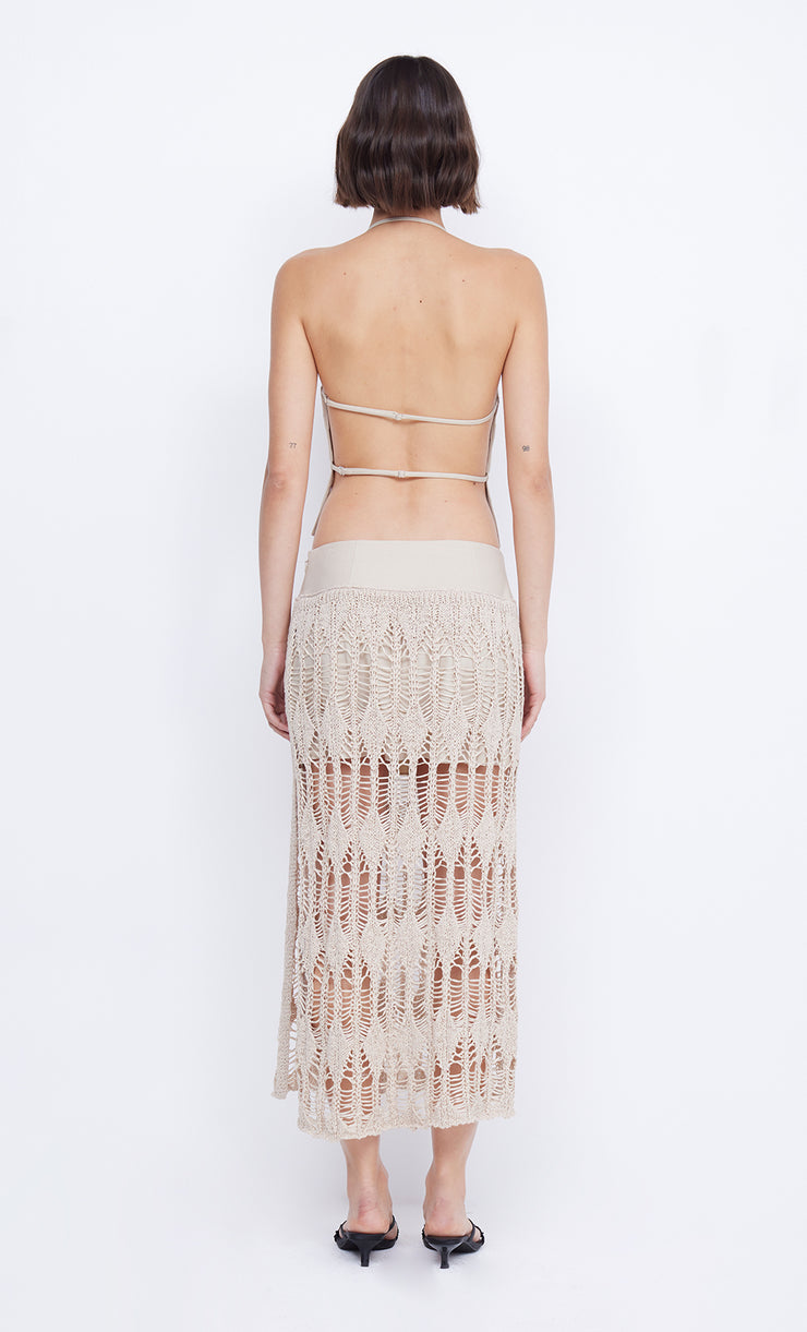 LYRA SPLIT MIDI SKIRT - BONE