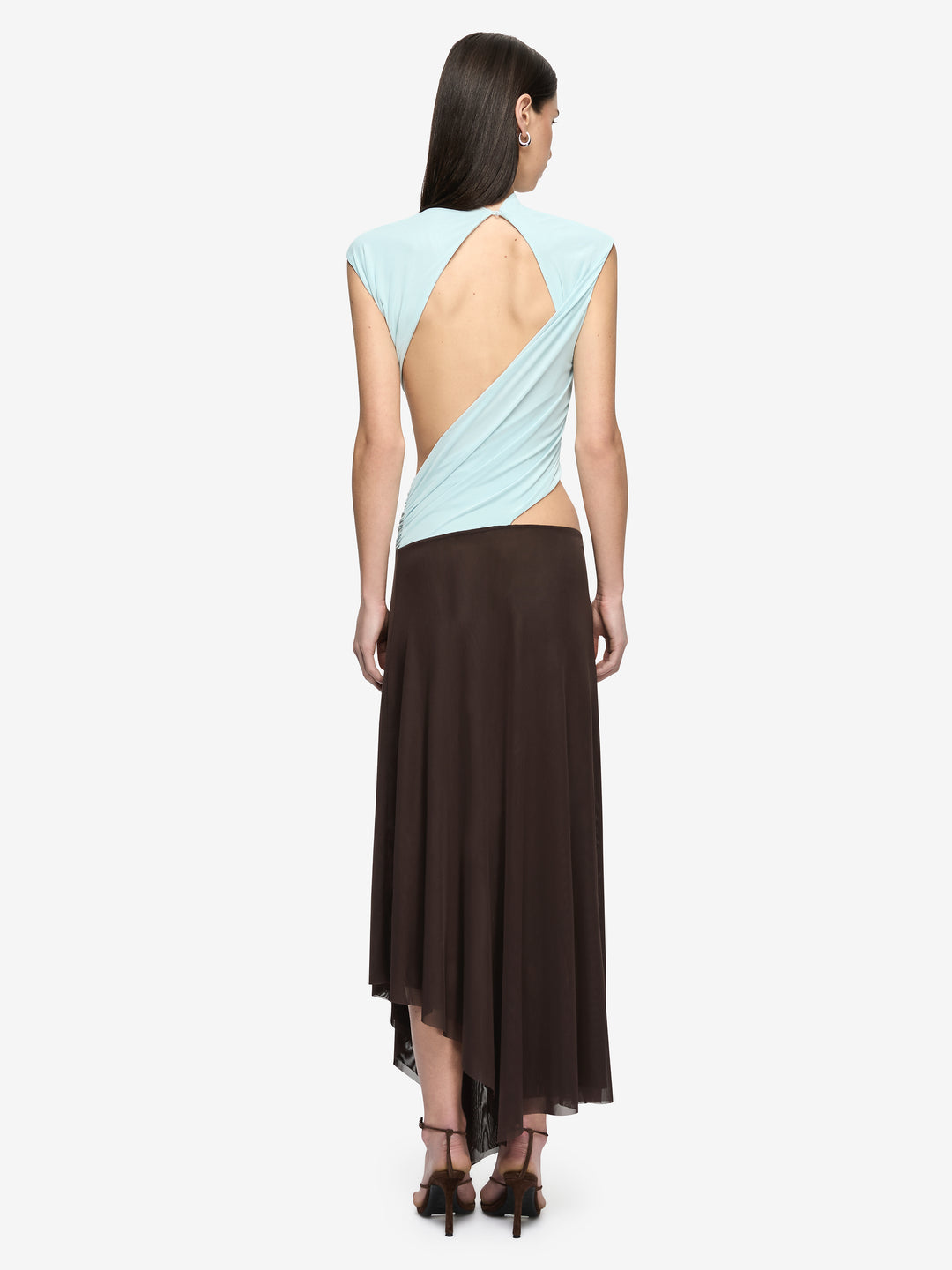 CONNI ASYM MIDI DRESS - ARCTIC BLUE / DARK CHOC