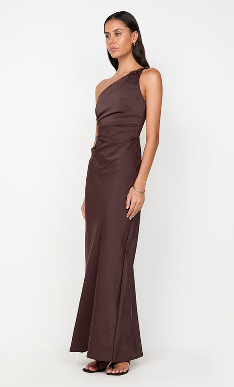 LUNETTA ASYM DRESS - DARK CHOCOLATE