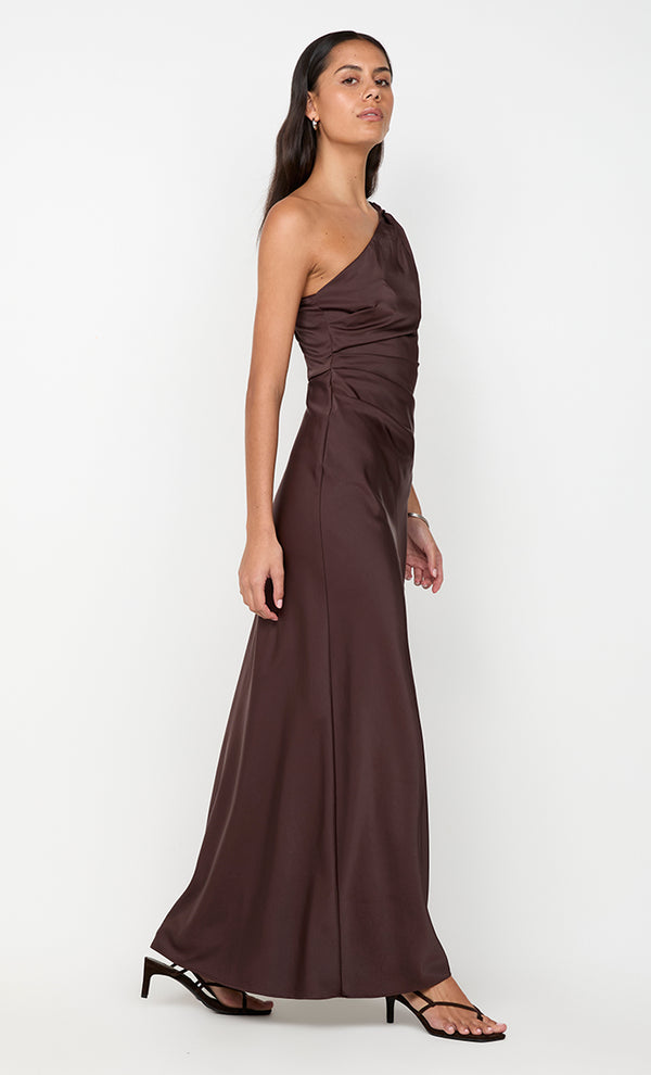 LUNETTA ASYM DRESS - DARK CHOCOLATE