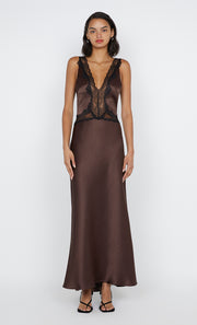 ALLEGRA LACE TRIM DRESS - DARK CHOCOLATE/BLACK