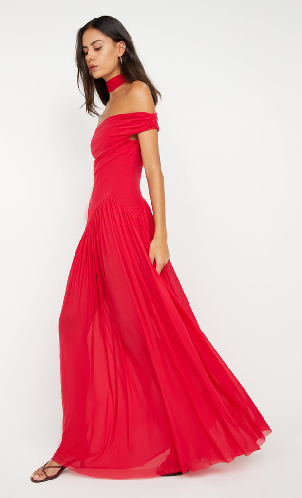 DEIJA OFFSHOULDER MAXI DRESS - STRAWBERRY