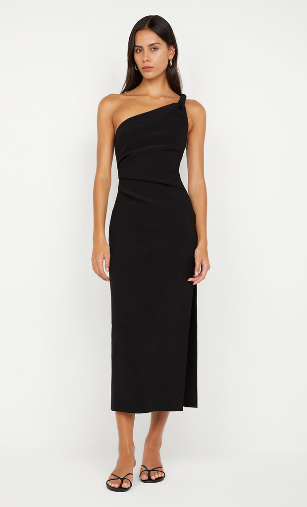 ARIVEN ASYM MIDI DRESS - BLACK