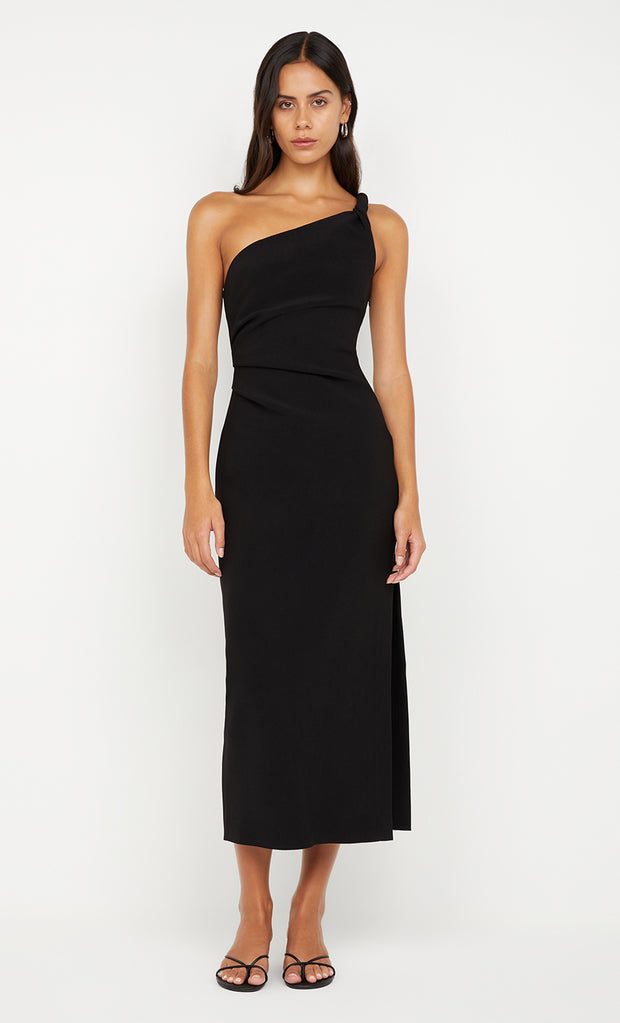 ARIVEN ASYM MIDI DRESS - BLACK
