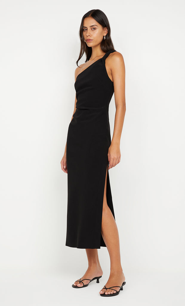 ARIVEN ASYM MIDI DRESS - BLACK