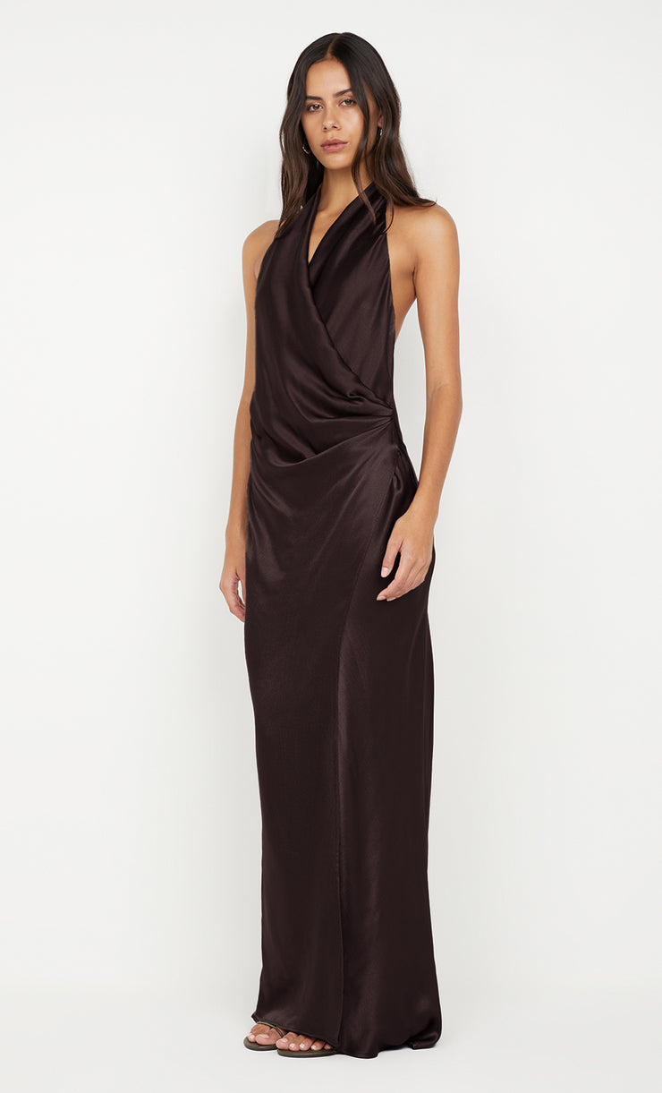ELISIA WRAP MAXI DRESS - DARK CHOCOLATE