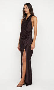 ELISIA WRAP MAXI DRESS - DARK CHOCOLATE